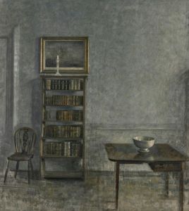 Interior with a table, bookcase and Windsor Chair, 25 Strandgade