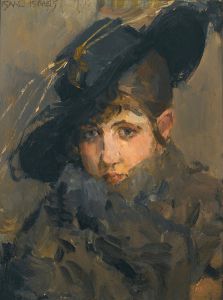 A lady in a hat with a fur collar