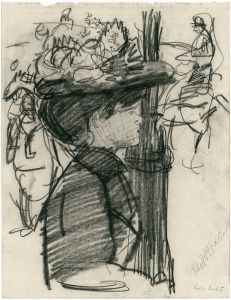 Dame met grote hoed op caféterras: halffiguur 2