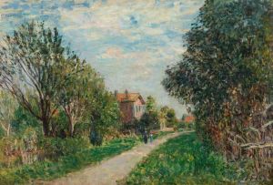 Femme et enfant sur le chemin des près, Sèvres