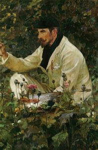 George Hitchcock working in his garden in Egmond