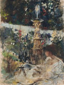 Reading by the fountain