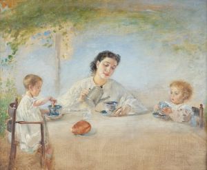 Die Familie des Künstlers beim Frühstück