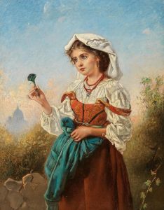 An Italian Violet Seller, With Rome In The Background