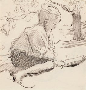 Boy Reading Outdoors