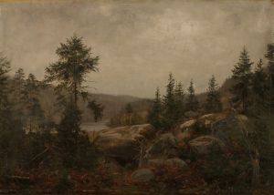 Duskregn . Gården Foss, Mandalselven