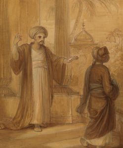 Illustration for an Eastern Romance, possibly ‘The Arabian Nights’, with Two Male Figures Standing