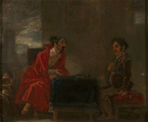 Illustration for Don Quixote, Two Figures at a Table