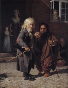 Two Dwarfs; Obligeert, a Jewish pigtail-ribbon Vendor, beside the Roman Dwarf Bajocco in one of the Streets of Copenhagen