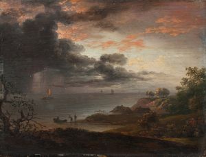 Tordenregn nedstyrtende i havet