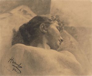 Study of the head of a lying woman