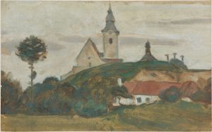 Landschaft mit Kirche und Dorf