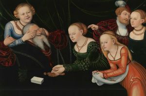 Old Man Beguiled By Courtesans