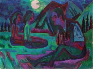 Night Moon, Accordion Player by Moonlight