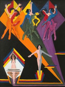 dancing girls in colourful rays