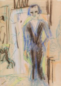 Stehende Dame im Abendkleid