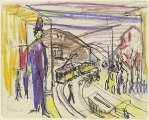 Großstadtstraße mit Trambahnen