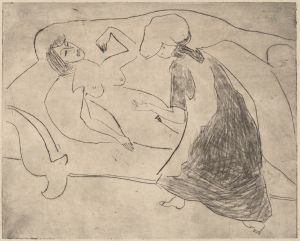 Girl, with Another Rubbing Her Belly
