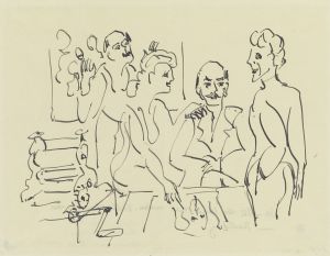 Emil Nolde, Ada Nolde, Erich Heckel und Ernst Ludwig Kirchner bei der Vorbereitung eines Holzschnittes