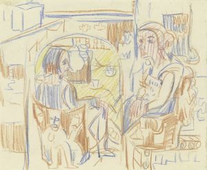 Zwei Frauen am Kaffeetisch in Kirchners Atelier
