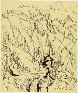 Gebirgslandschaft mit Brücke