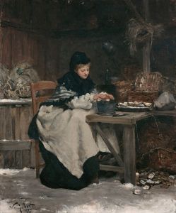 Femme assise à une table se réchauffant les mains après avoir ouvert des huîtres