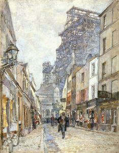 La rue du Chevalier-de-la-Barre, avec le Sacré-Cœur en construction