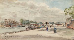 Travaux de construction du pont Alexandre III, cour de la Reine, vus du quai d’Orsay