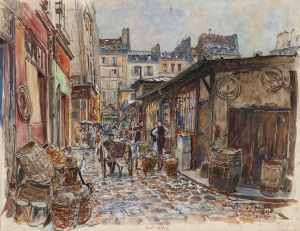 Le Marché des Enfants Rouges, côté Ouest, sous la pluie, en 1907. 3ème arrondissement
