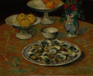 Nature morte, huîtres, fruits et fleurs