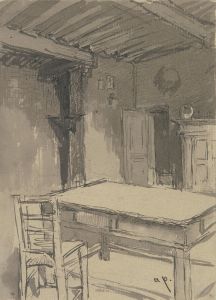 Room with beamed ceiling