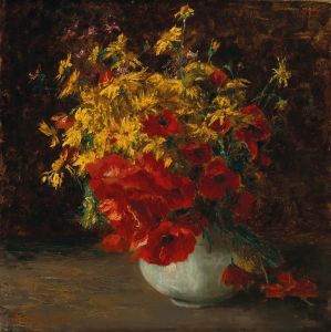 Bouquet of Forest Flowers, Poppies and Yellow Daisies in a vase
