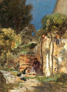 Kittens playing in a southern landscape