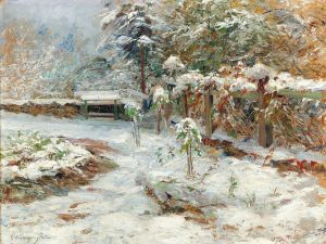 October snow, motiv from the garden of castle Hartenstein