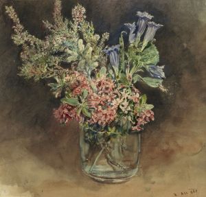 Glas met alpenbloemen