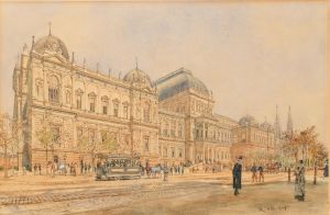 The University of Vienna on the Ringstrasse, with Horse-Drawn Tram and Figures, a view of the building still under construction in 1878