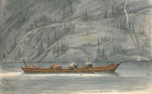 Fjordlandskab med robåd. Krøderen, Norge