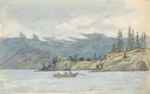 Lake Landscape with a Rowing Boat. The Fiord Krøderen, Norway