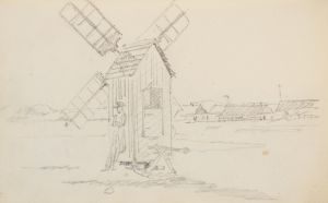 Landskab med mølle