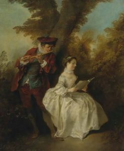 ‘le Duo’, a Young Man Playing The Flute And a Young Woman Singing In a Landscape