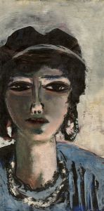Weiblicher Kopf in Blau und Grau