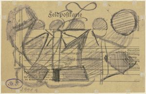 Feldpostkarte mit abstrakter Krakelzeichnung