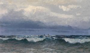 Meeresbrandung mit Segelschiffen