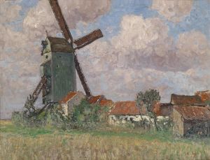 Windmühle und Dorf in Belgien