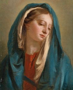 The Madonna Facing Front And Wearing A Blue Cloak