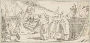 Bishops and Monks Being Received at a Ship by a Venerable Dignitary