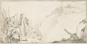 Cardinal with Troops Facing a Fortification on a Hilltop