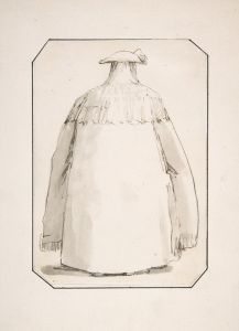 Caricature of a Fat Person Wearing a Long Cloak and a Tricorne, Seen from Behind