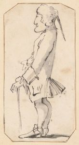 Caricature of a Man Carrying a Stick, Standing in Profile to the Left