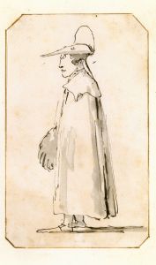 Caricature of a Man in a Long Cloak, Standing in Profile to the Left